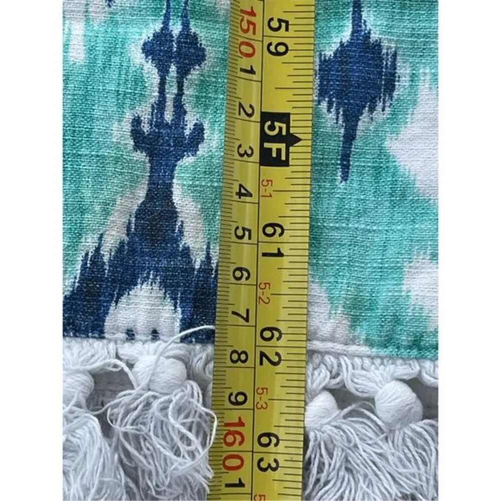 Threshold Turquoise Blue‎ White Table Runner Tassels - Picture 2 of 6